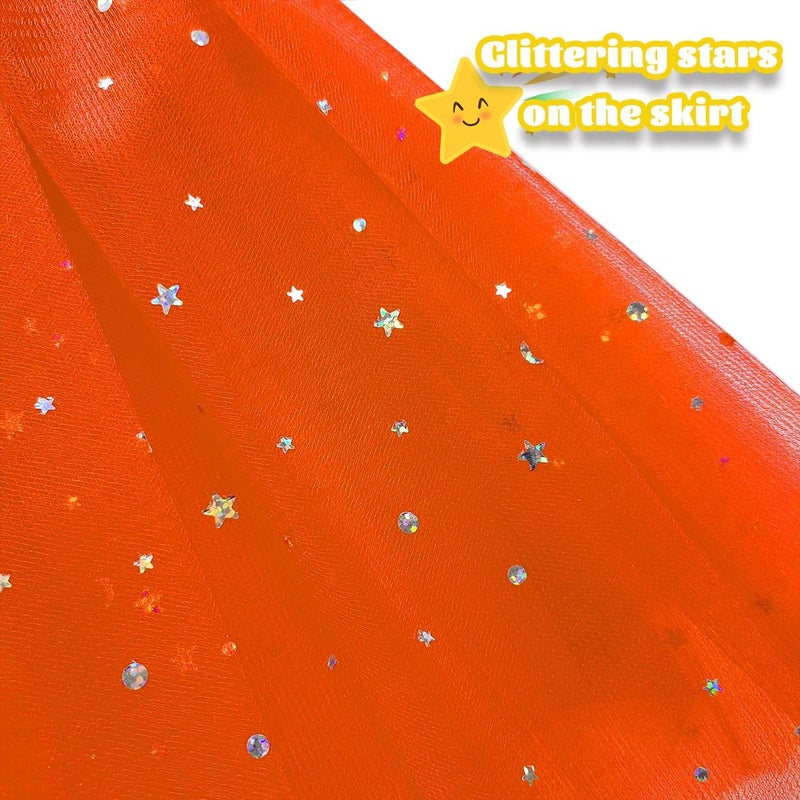 WINROLA Little Girls Stars Sequins Tutu Skirt Princess Ballet Dance Dress for 0-6 Y Sparkle Elastic 3 Layered Tulle Tutu Skirt - Image 2